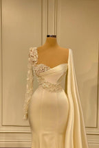 Gorgeous White Sweetheart Long Sleeves Beading Mermaid Prom Dresses