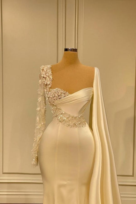 Gorgeous White Sweetheart Long Sleeves Beading Mermaid Prom Dresses