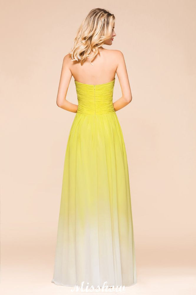 Gradient Sweetheart Bodenlangen Brautjungfernkleid Chiffon Hochzeitspartykleid