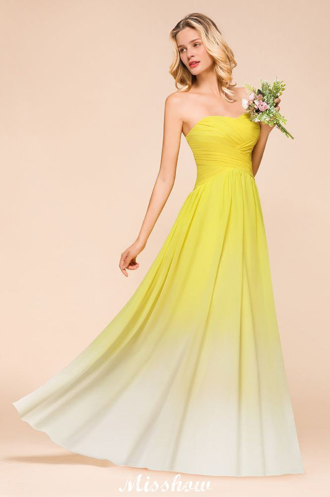Gradient Sweetheart Bodenlangen Brautjungfernkleid Chiffon Hochzeitspartykleid