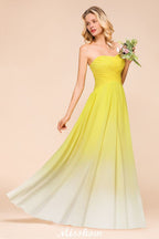 Gradient Sweetheart Bodenlangen Brautjungfernkleid Chiffon Hochzeitspartykleid