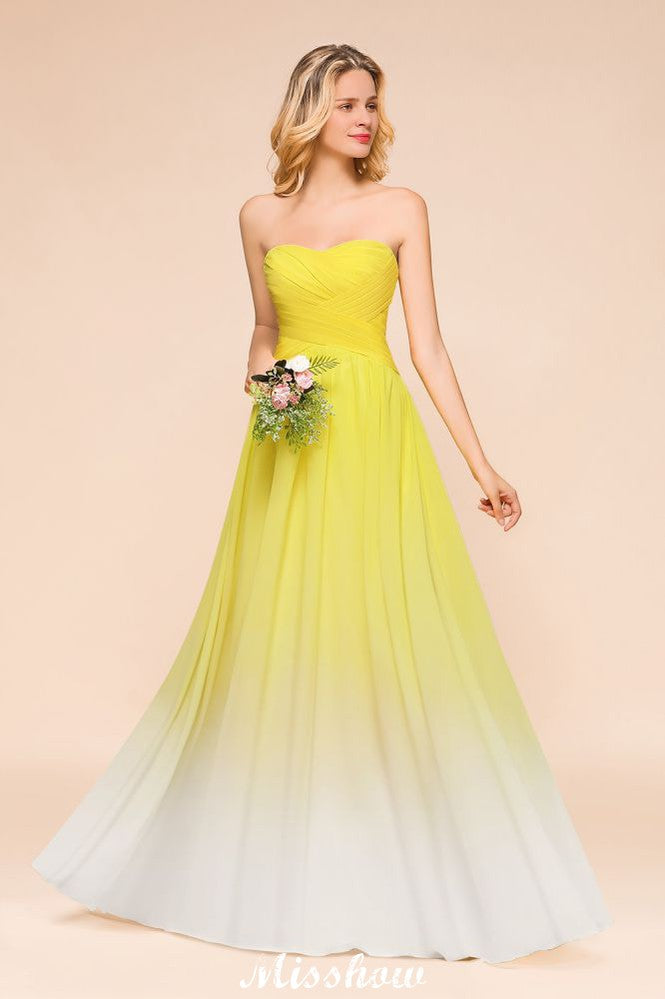 Vestido de dama de honor de gasa con escote en forma de corazón degradado y largo hasta el suelo para fiesta de boda