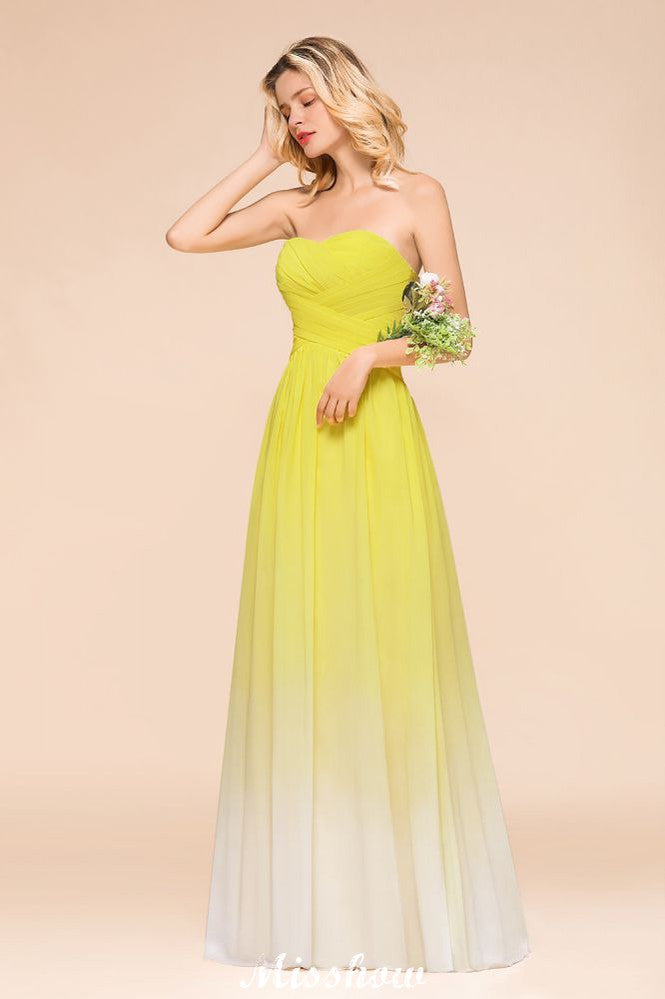 Gradient Sweetheart Bodenlangen Brautjungfernkleid Chiffon Hochzeitspartykleid