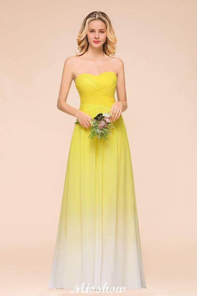 Gradient Sweetheart Bodenlangen Brautjungfernkleid Chiffon Hochzeitspartykleid