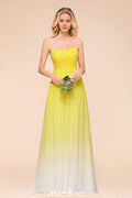 Gradient Sweetheart Bodenlangen Brautjungfernkleid Chiffon Hochzeitspartykleid