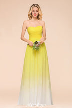 Gradient Sweetheart Bodenlangen Brautjungfernkleid Chiffon Hochzeitspartykleid