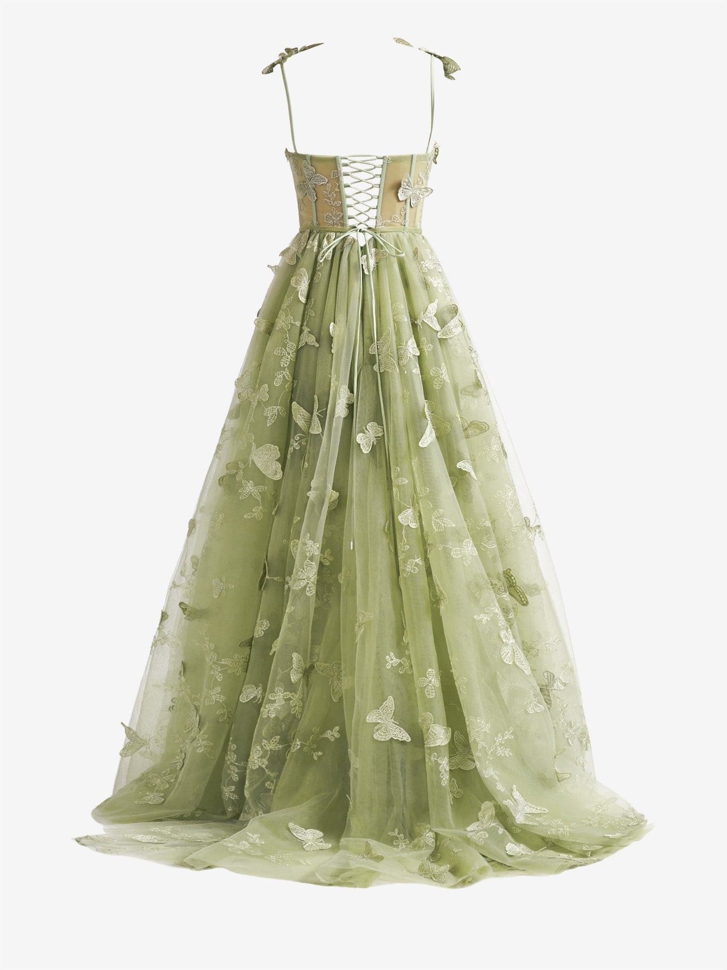 A-line Butterfly Lace Lilac Corset Prom Dress with Slit