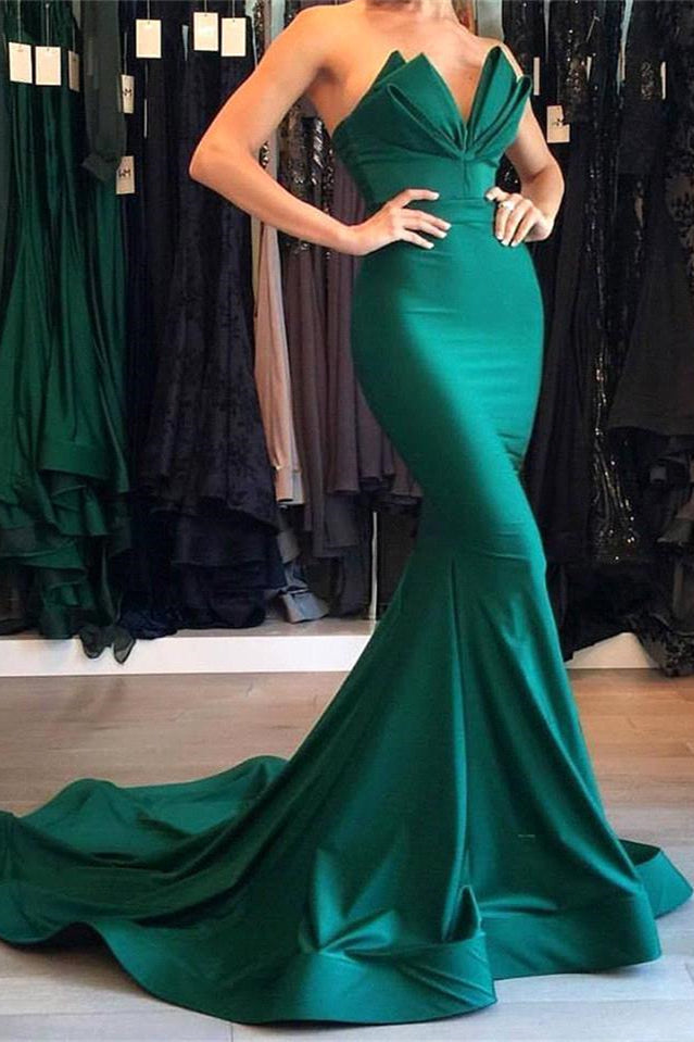 Vestido de noche largo de sirena verde para fiesta