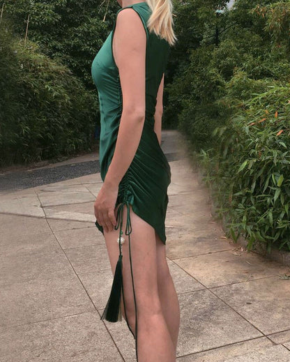 Green Mulberry Silk Qipao Dress