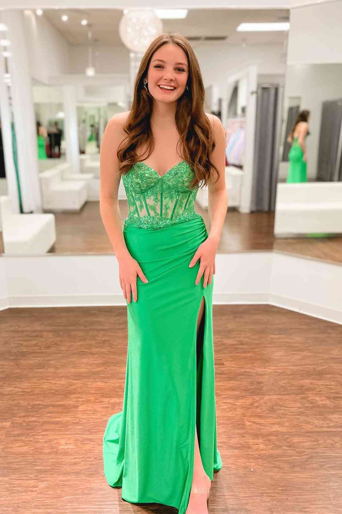 Ember | Sweetheart Corset Lace Hot Pink Long Prom Dress with Slit