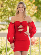 Gregorita | Vestido negro corto de fiesta con escote en forma de cerradura y mangas globo.