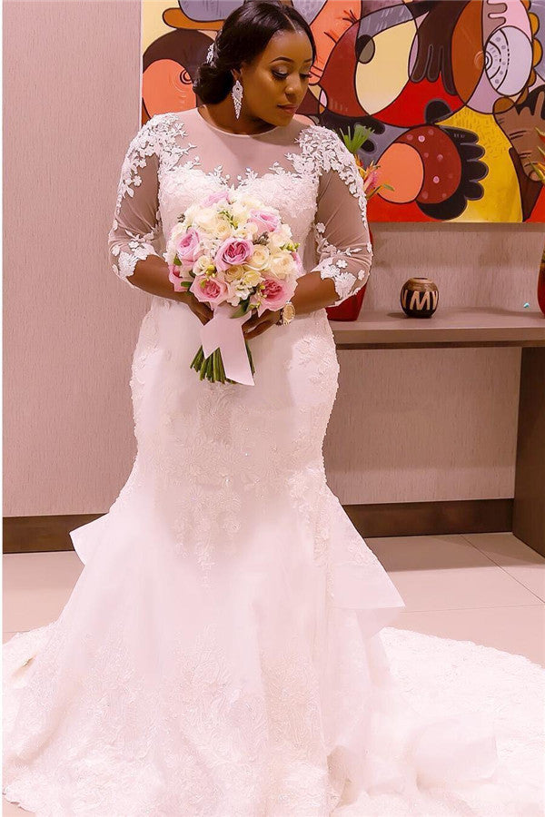Half Sleeve Scoop Mermaid s Sheer Tulle New Wedding Dress
