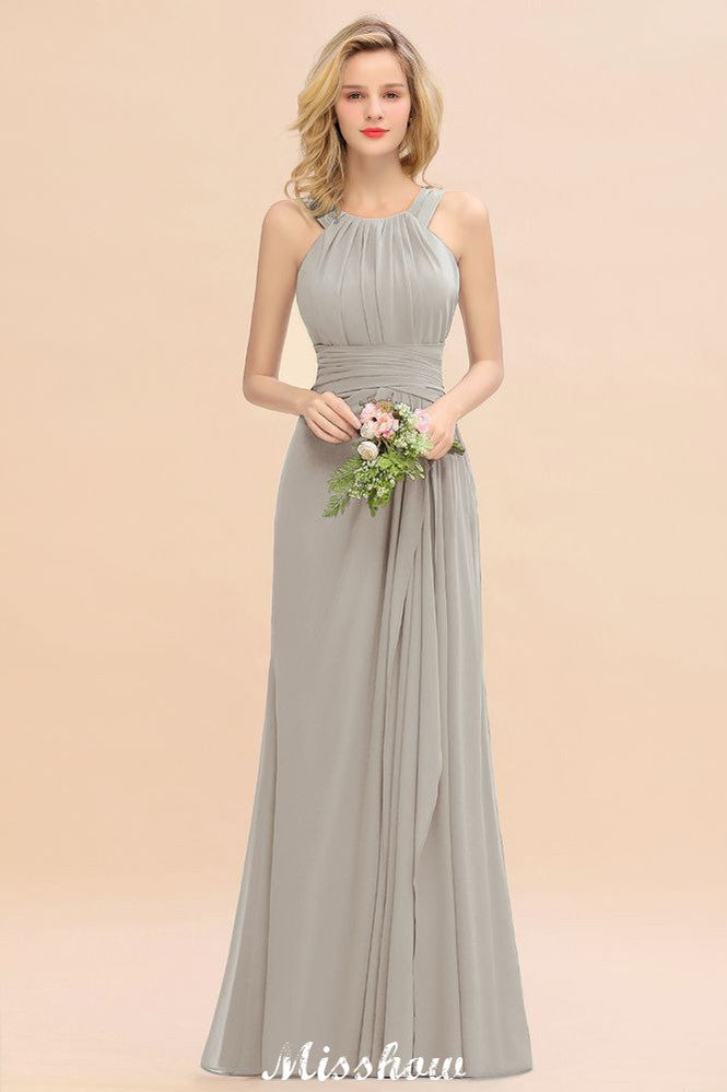 Vestidos de dama de honor con cuello halter y corte A, hasta el suelo, para fiesta de bodas