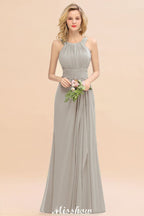 Vestidos de dama de honor con cuello halter y corte A, hasta el suelo, para fiesta de bodas
