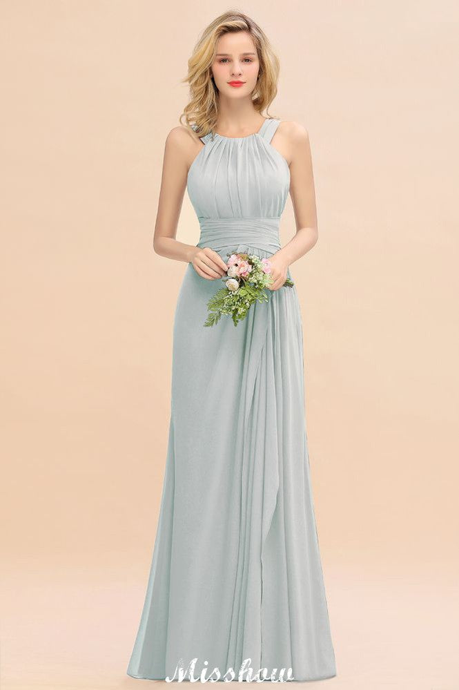 Vestidos de dama de honor con cuello halter y corte A, hasta el suelo, para fiesta de bodas