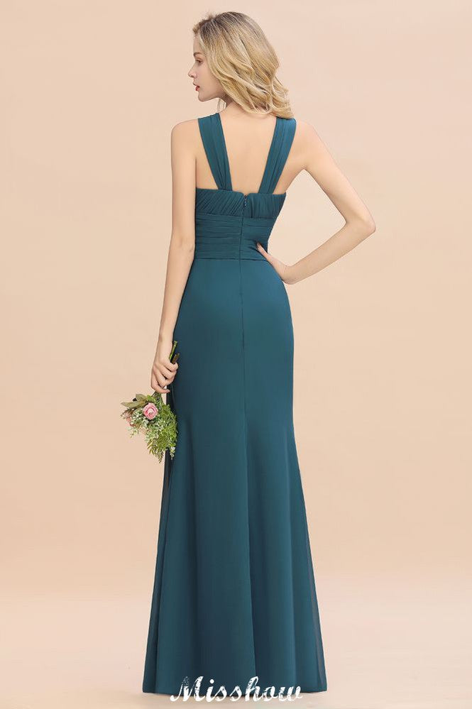 Vestidos de dama de honor con cuello halter y corte A, hasta el suelo, para fiesta de bodas