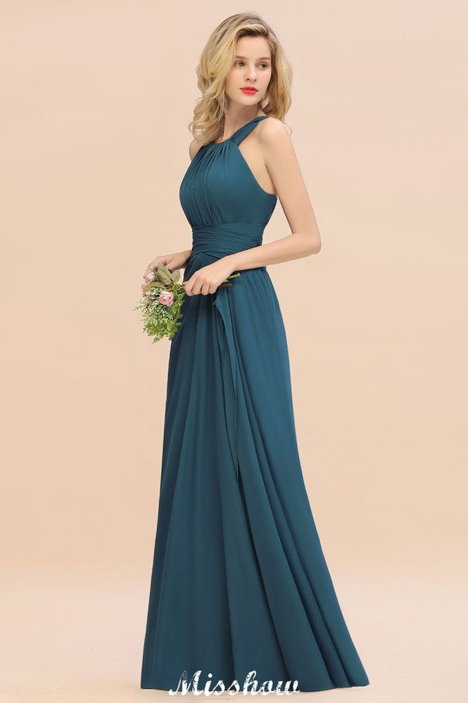 Vestidos de dama de honor con cuello halter y corte A, hasta el suelo, para fiesta de bodas