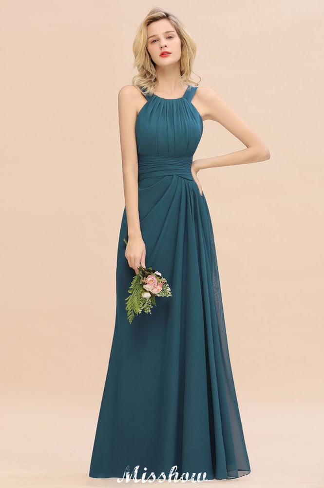 Vestidos de dama de honor con cuello halter y corte A, hasta el suelo, para fiesta de bodas