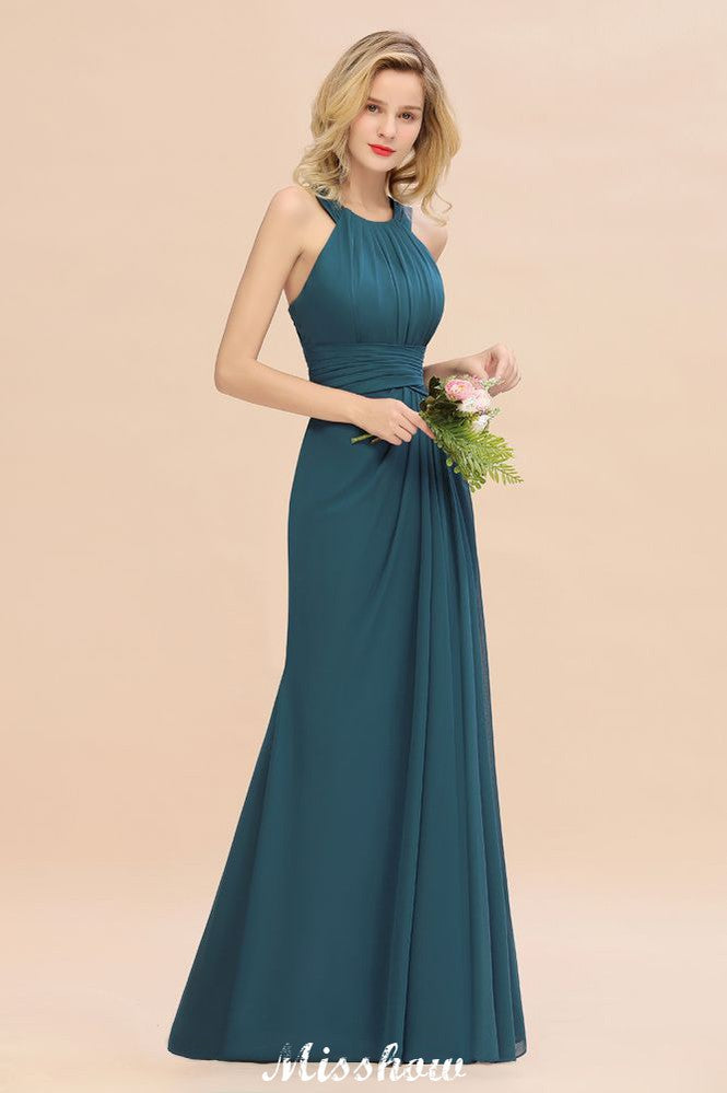 Vestidos de dama de honor con cuello halter y corte A, hasta el suelo, para fiesta de bodas