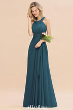 Vestidos de dama de honor con cuello halter y corte A, hasta el suelo, para fiesta de bodas