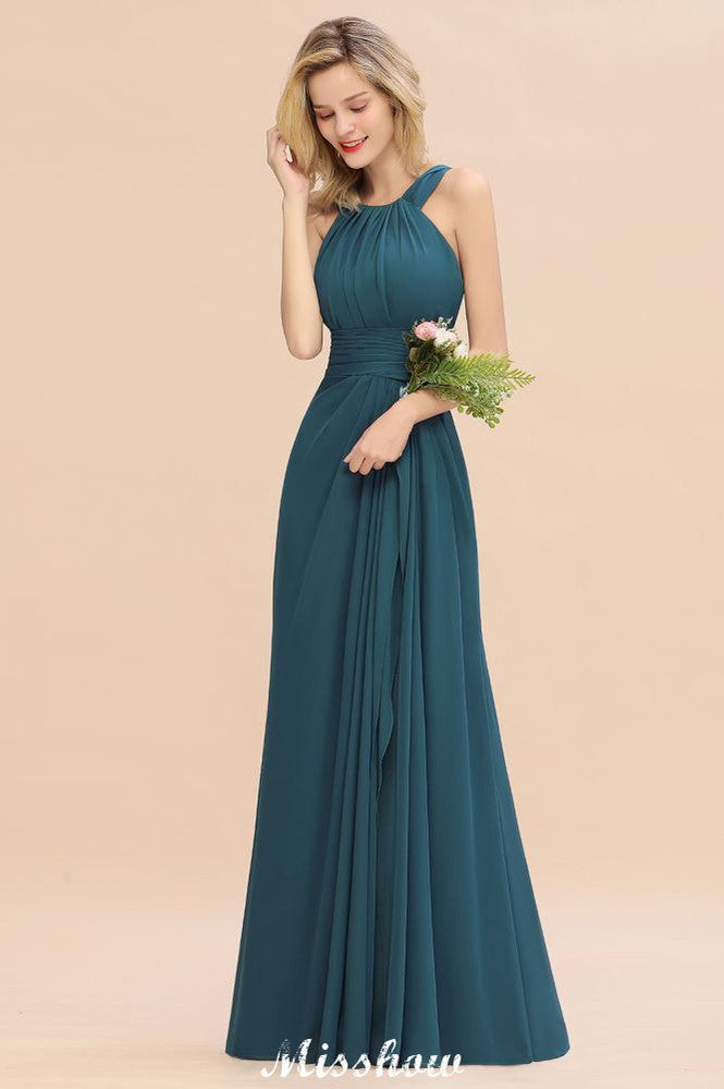 Vestidos de dama de honor con cuello halter y corte A, hasta el suelo, para fiesta de bodas