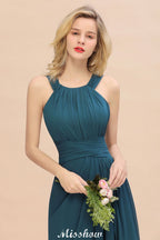 Vestidos de dama de honor con cuello halter y corte A, hasta el suelo, para fiesta de bodas