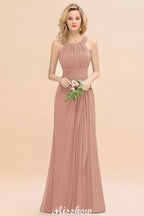 Vestidos de dama de honor con cuello halter y corte A, hasta el suelo, para fiesta de bodas