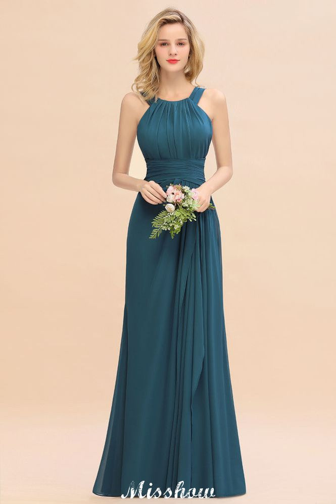 Vestidos de dama de honor con cuello halter y corte A, hasta el suelo, para fiesta de bodas