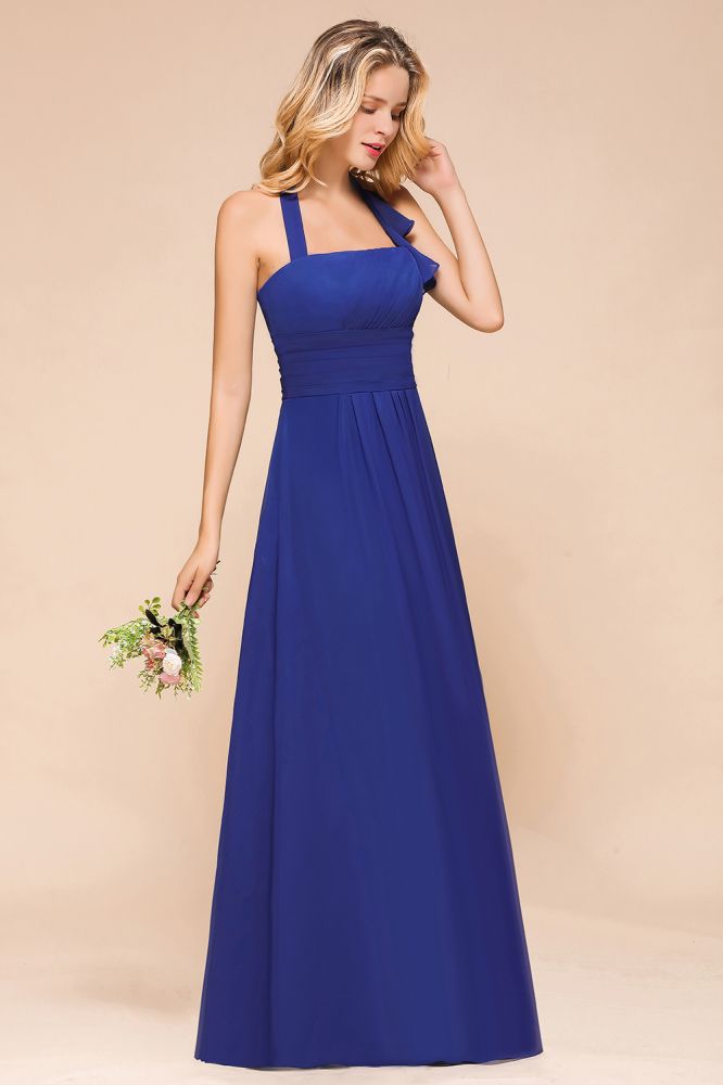 Vestido de fiesta de boda de gasa con cuello halter y corte A para dama de honor