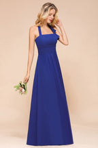 Vestido de fiesta de boda de gasa con cuello halter y corte A para dama de honor