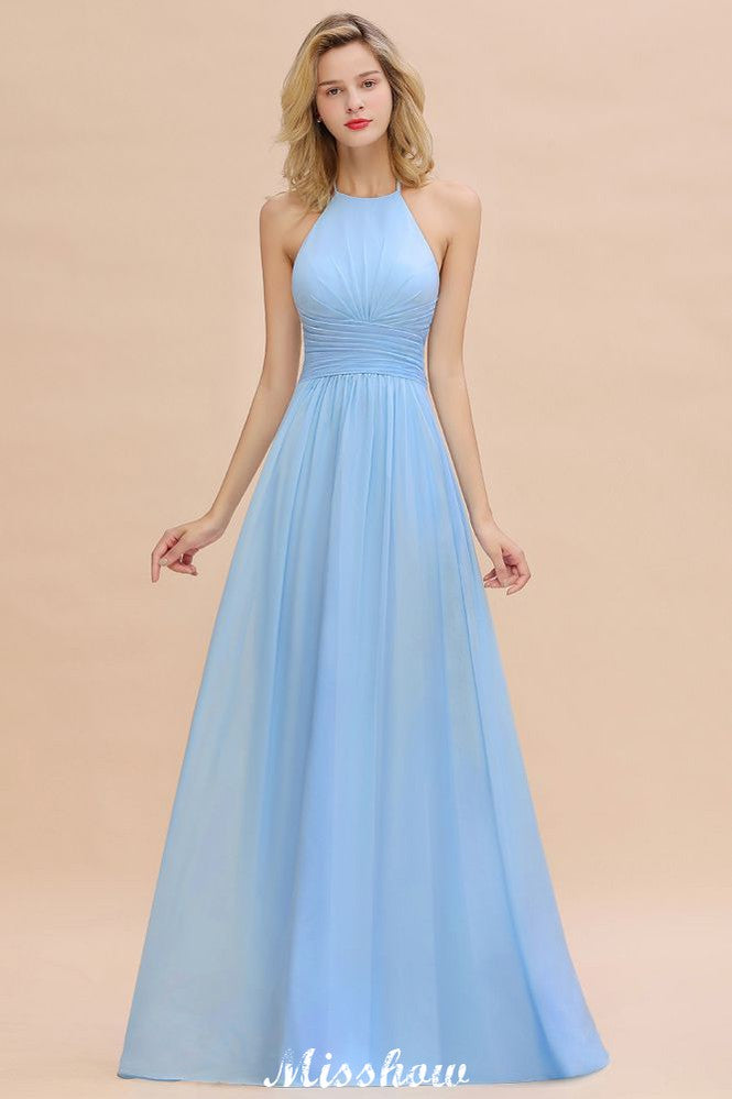 Vestido de dama de honor de playa con cuello halter y espalda descubierta, de gasa, para fiesta de boda en el jardín