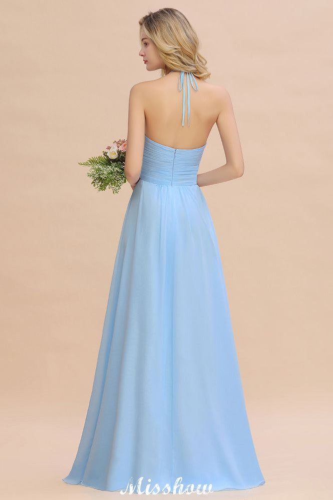 Vestido de dama de honor de playa con cuello halter y espalda descubierta, de gasa, para fiesta de boda en el jardín