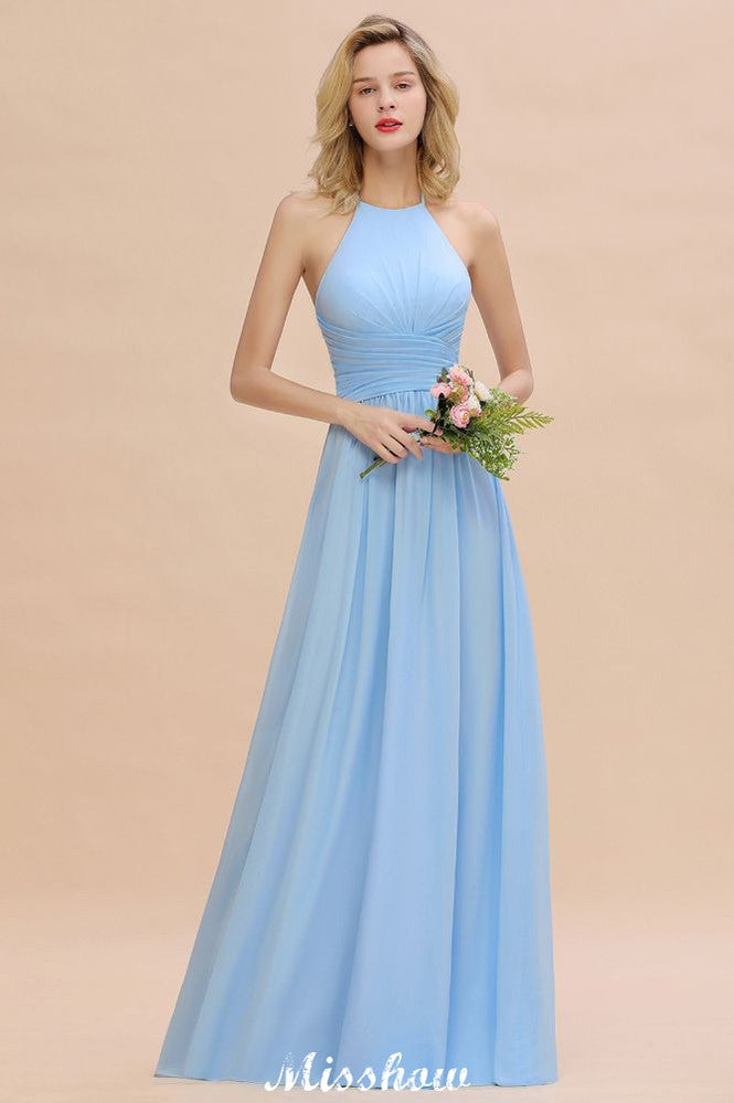 Vestido de dama de honor de playa con cuello halter y espalda descubierta, de gasa, para fiesta de boda en el jardín