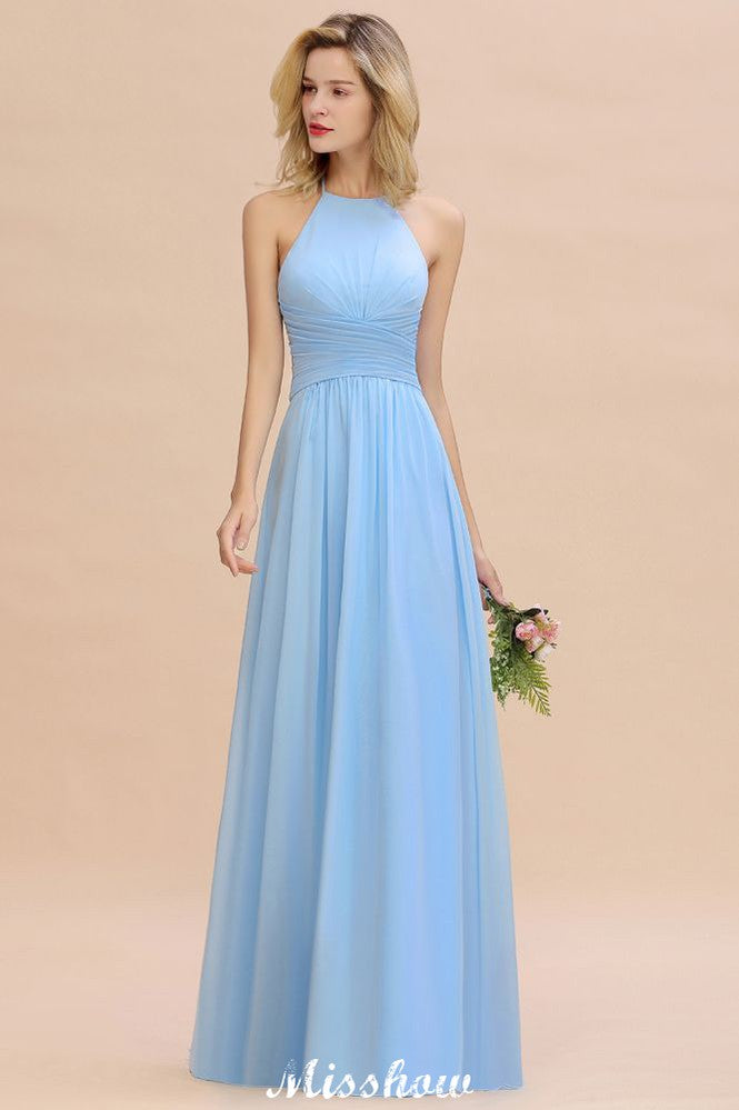 Vestido de dama de honor de playa con cuello halter y espalda descubierta, de gasa, para fiesta de boda en el jardín