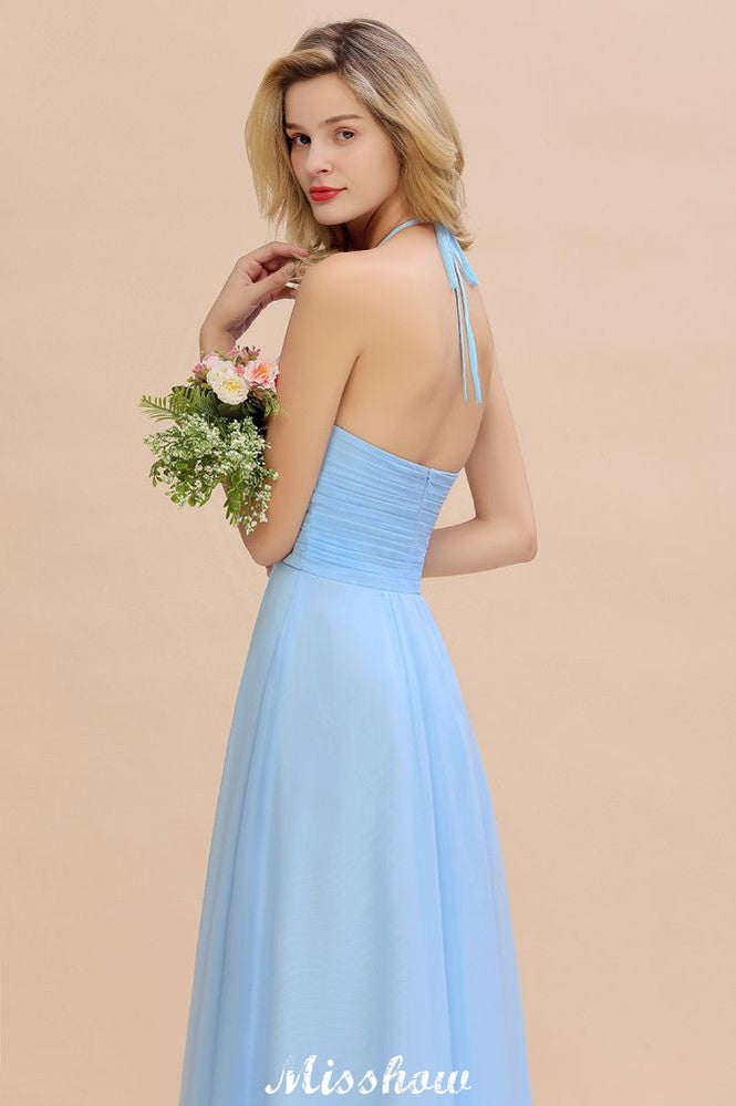 Vestido de dama de honor de playa con cuello halter y espalda descubierta, de gasa, para fiesta de boda en el jardín