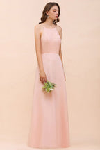 Vestido de dama de honor con cuello halter, color rosa, largo hasta el suelo, vestido formal para eventos