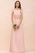 Vestido de dama de honor con cuello halter, color rosa, largo hasta el suelo, vestido formal para eventos