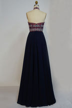 Halter Floor Length A-line Embroidered Flowers Black Prom Dresses