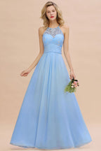 Vestido de dama de honor de gasa con cuello halter, encaje floral, sin mangas y volantes, vestido de invitada de boda
