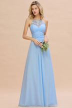 Vestido de dama de honor de gasa con cuello halter, encaje floral, sin mangas y volantes, vestido de invitada de boda