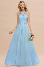 Vestido de dama de honor de gasa con cuello halter, encaje floral, sin mangas y volantes, vestido de invitada de boda