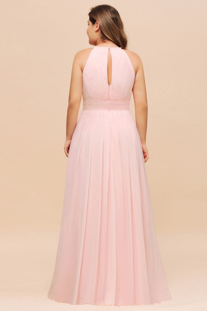 Vestido de dama de honor rosa con cuello halter, de gasa, talla grande, para fiesta de boda para niñas