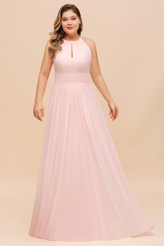 Vestido de dama de honor rosa con cuello halter, de gasa, talla grande, para fiesta de boda para niñas