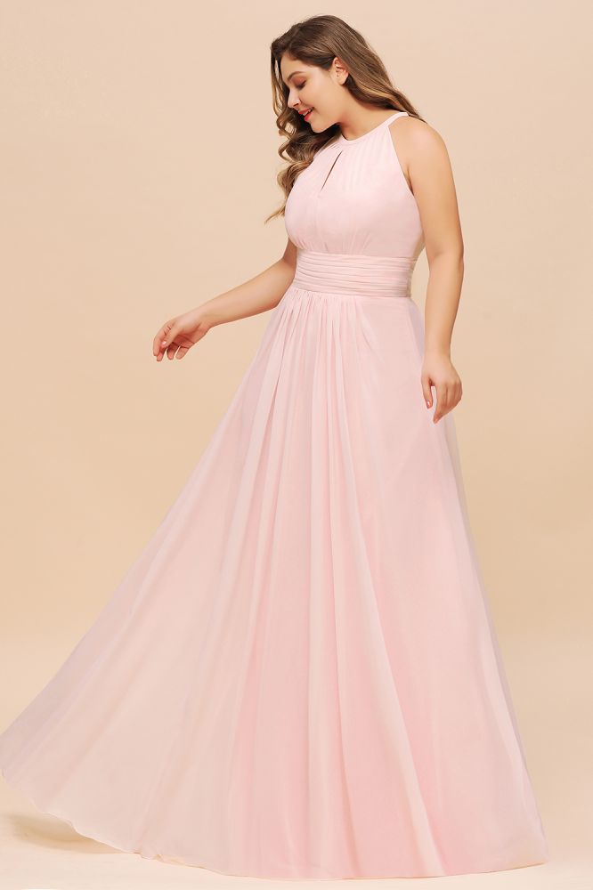 Vestido de dama de honor rosa con cuello halter, de gasa, talla grande, para fiesta de boda para niñas