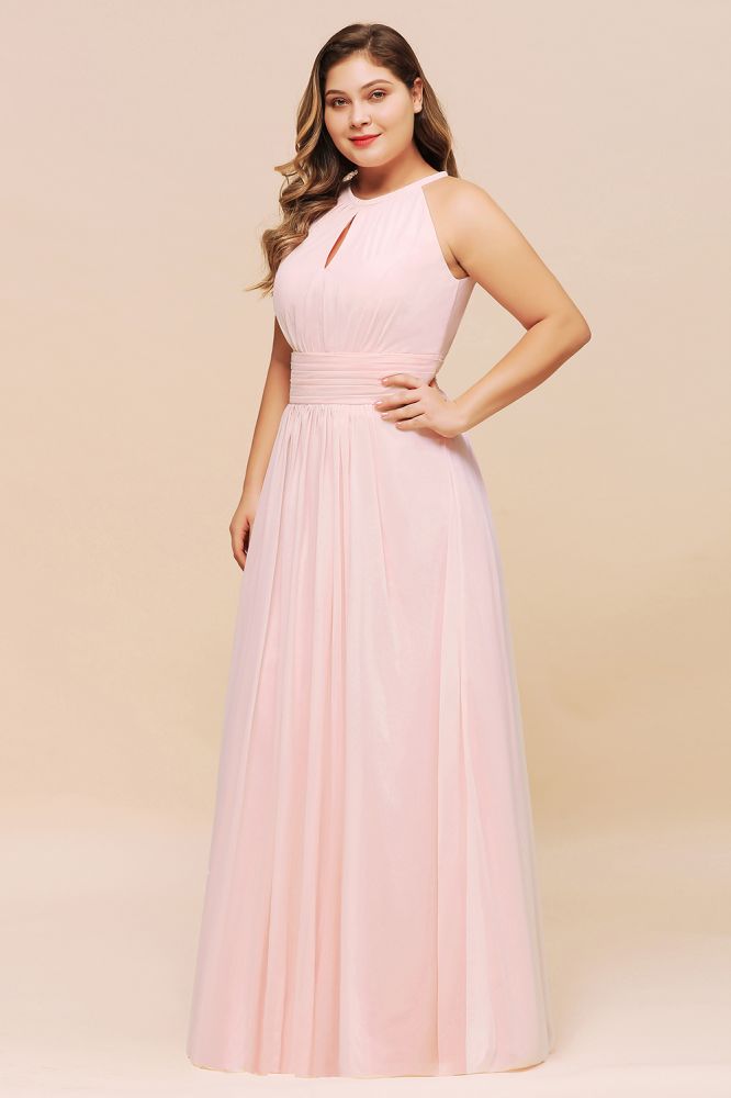 Vestido de dama de honor rosa con cuello halter, de gasa, talla grande, para fiesta de boda para niñas