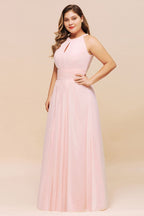 Vestido de dama de honor rosa con cuello halter, de gasa, talla grande, para fiesta de boda para niñas