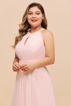 Vestido de dama de honor rosa con cuello halter, de gasa, talla grande, para fiesta de boda para niñas