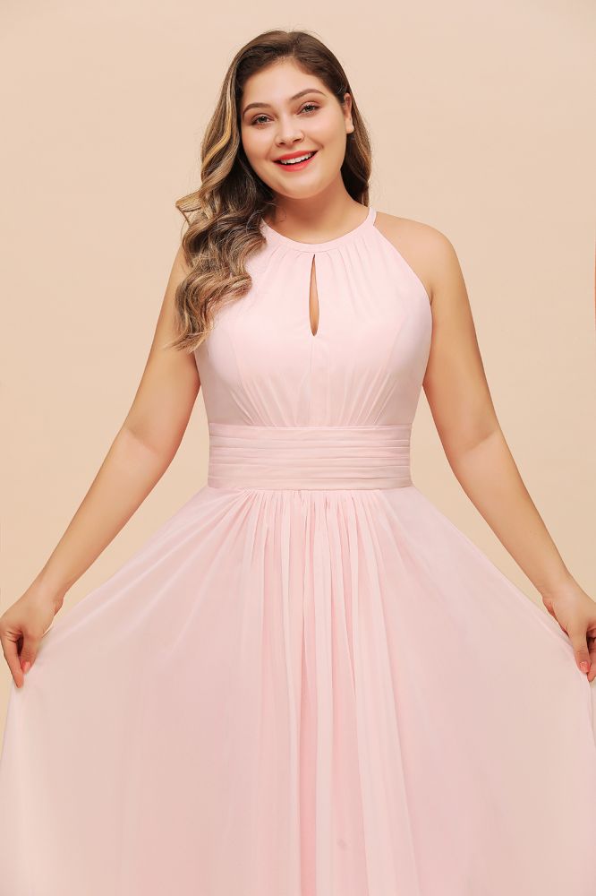 Vestido de dama de honor rosa con cuello halter, de gasa, talla grande, para fiesta de boda para niñas