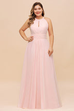 Vestido de dama de honor rosa con cuello halter, de gasa, talla grande, para fiesta de boda para niñas