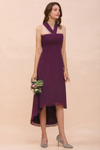 Halter Purple Hi-Lo Bridesmaid Dress Chiffon Cocktail Party Dress